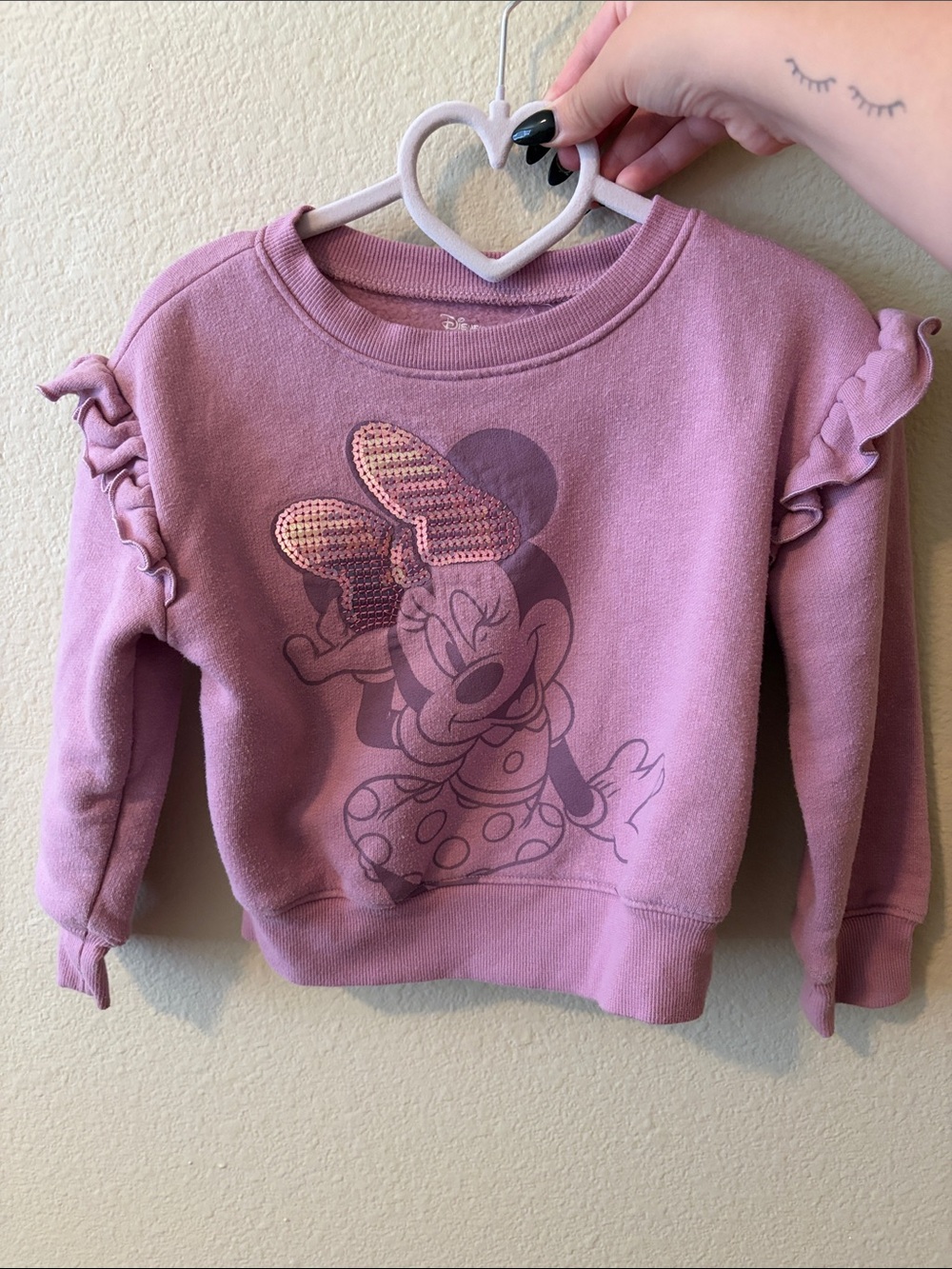 Disney Girls Mauve Minnie Mouse Ruffle Sleeve Sweatshirt